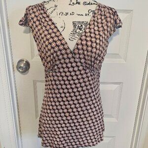 MSSP Size Medium Spandex Faux Wrap Top Shirt Blouse Geometric Pattern